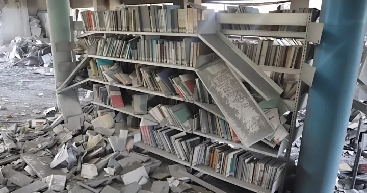Interior of Gaza's Main Public Library destroyed by Israeli forces in 2023