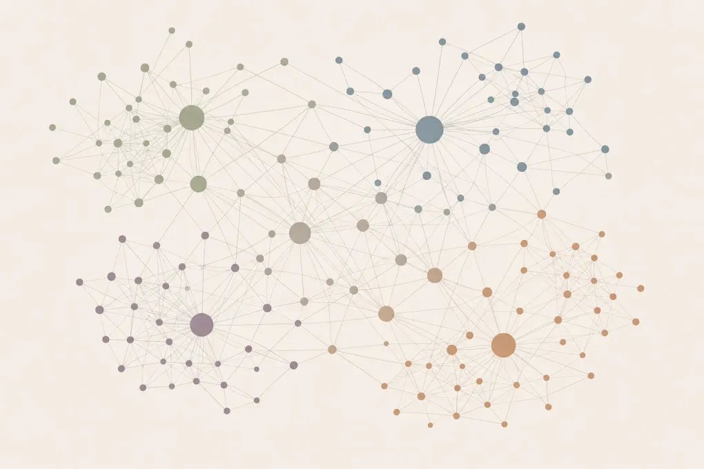Network diagram illustrating Friends-Associates-Neighbors connections among kin and community