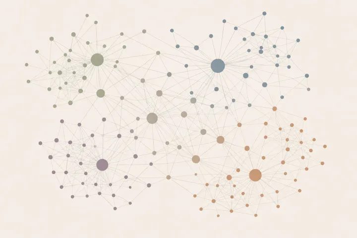 Network diagram illustrating Friends-Associates-Neighbors connections among kin and community